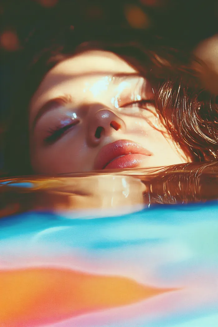 Woman’s face submerged in water
