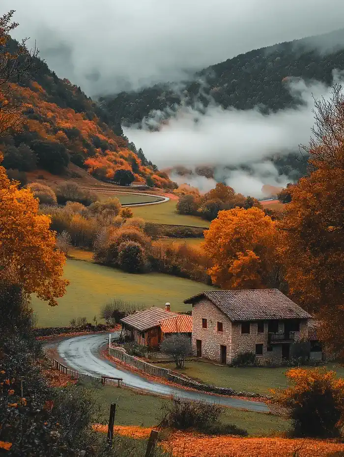 house in an autumnal valley