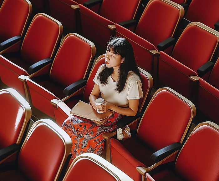 Young woman sitting alone in a theater