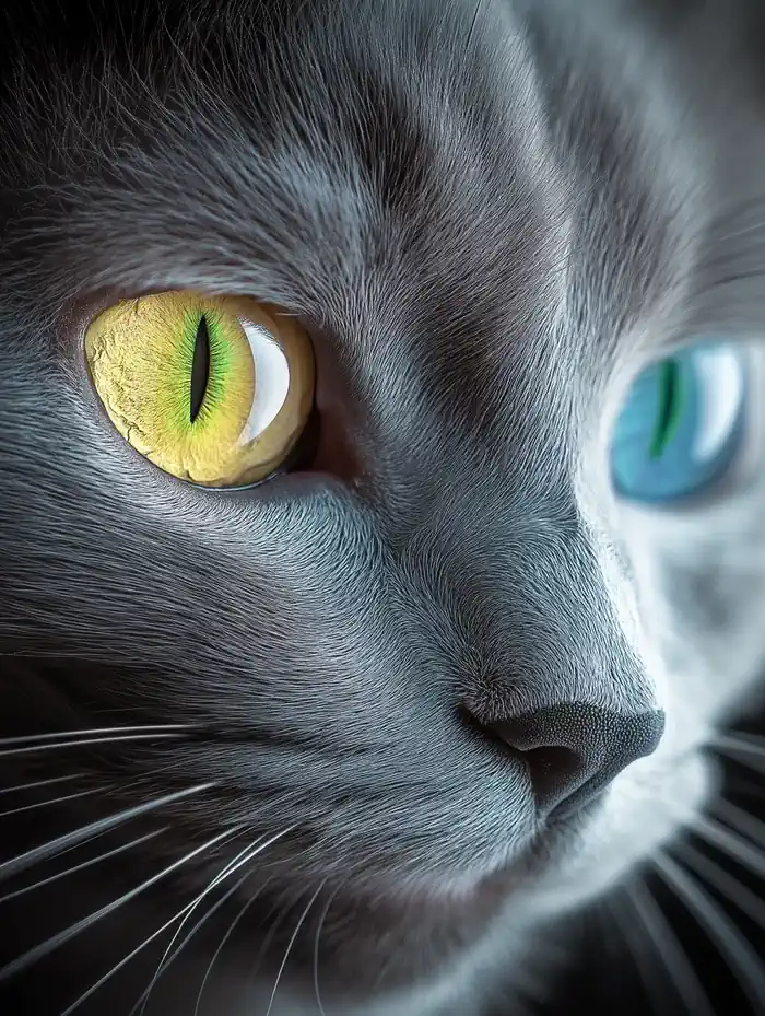 Grey cat with hazel eyes