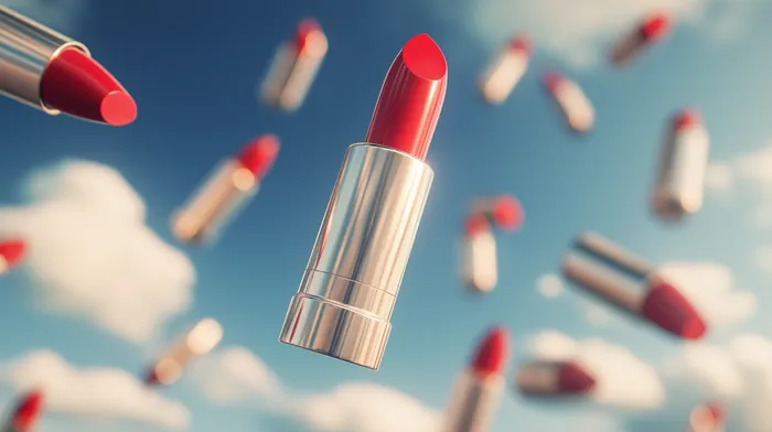 Lipsticks flying in the air