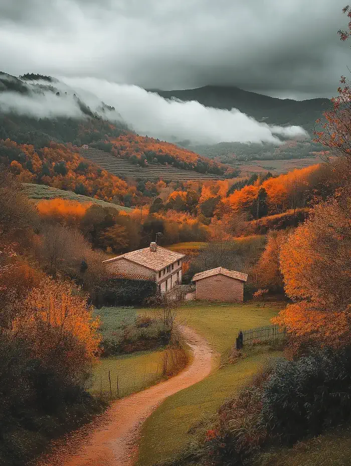 House nestled in an autumnal valley