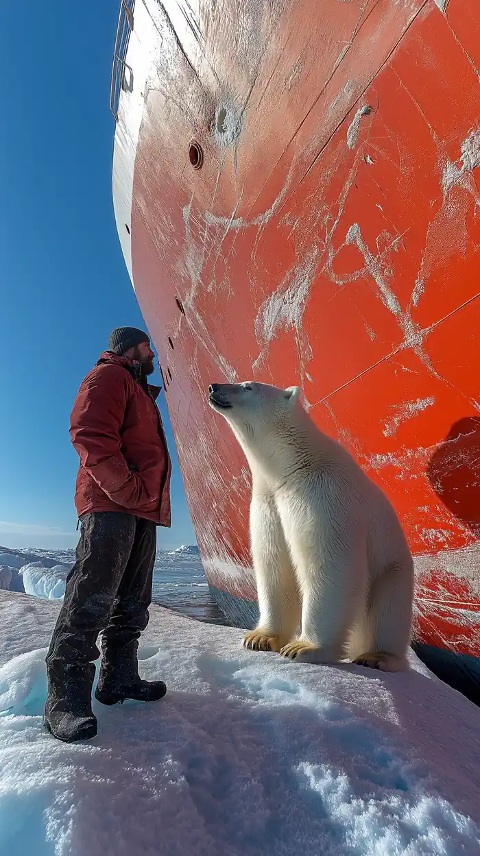 A man and a polar bear