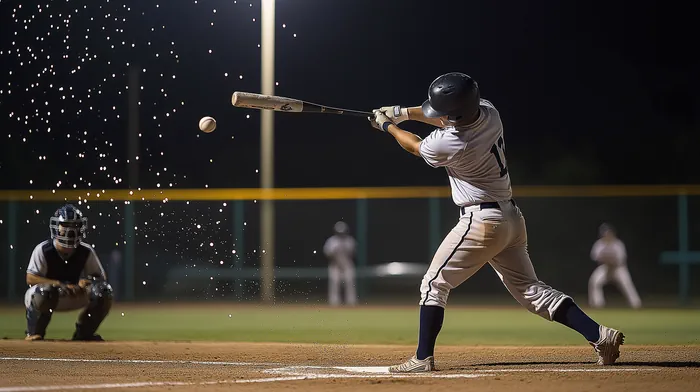Baseball player hitting a baseball
