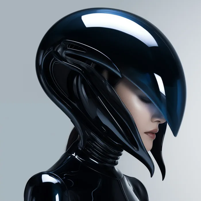 Woman wearing a xenomorph helmet