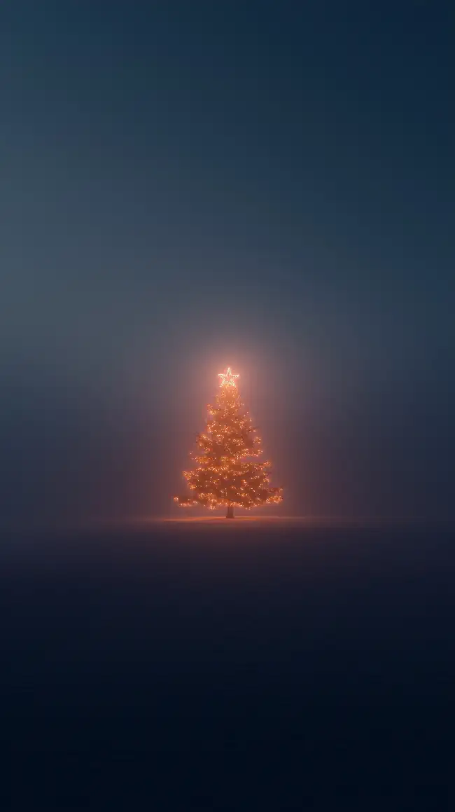 Christmas tree standing alone and foggy