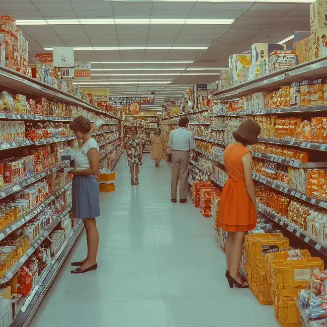 Vintage supermarket scene