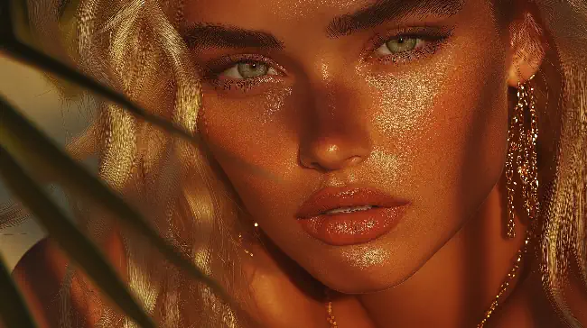 Beauty portrait in warm golden sunligh