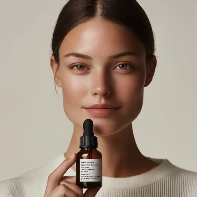 Woman holding a small dropper bottle 2