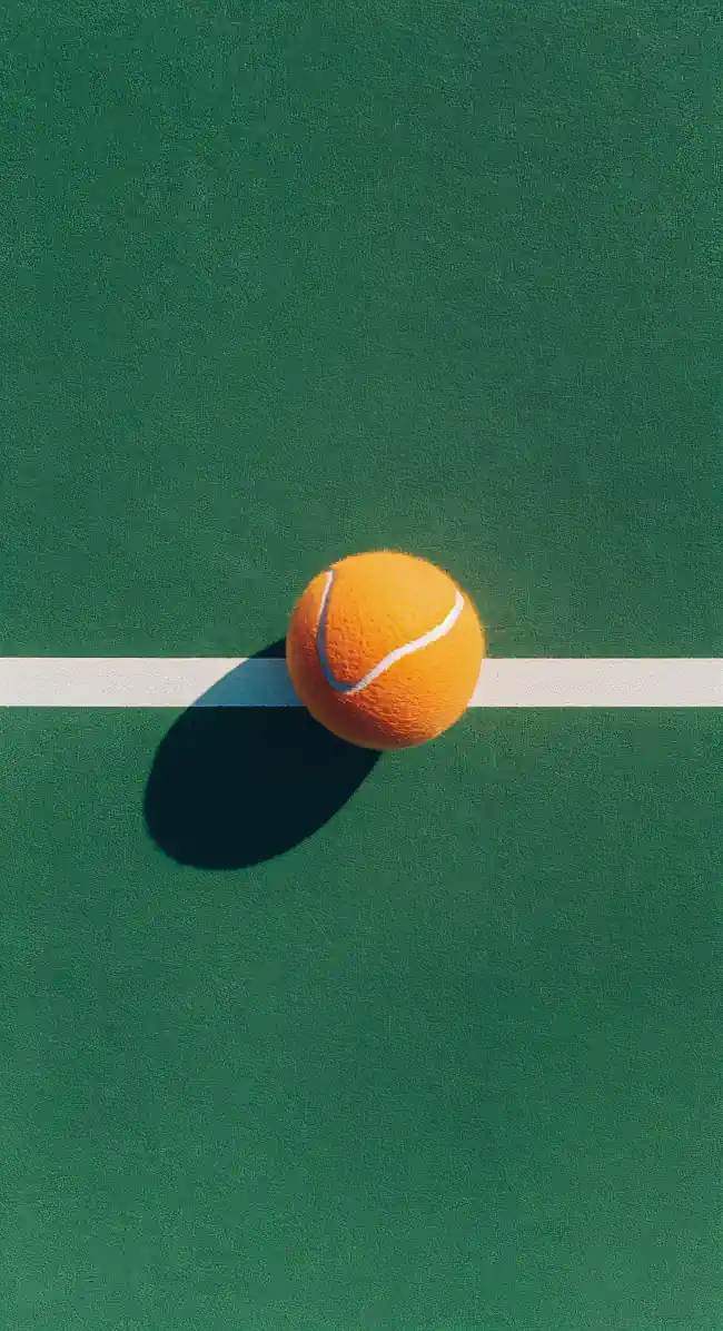Orange tennis ball on a green tennis court