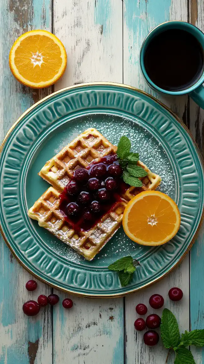 Top-down shot of Belgian waffles