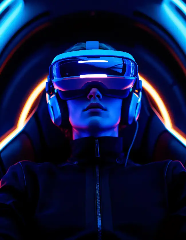A person wearing a sleek VR headset