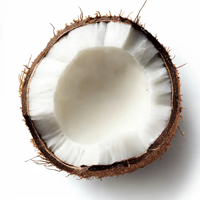 Halved coconut from above
