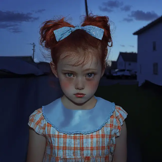 Young girl stands in a moody ambiance