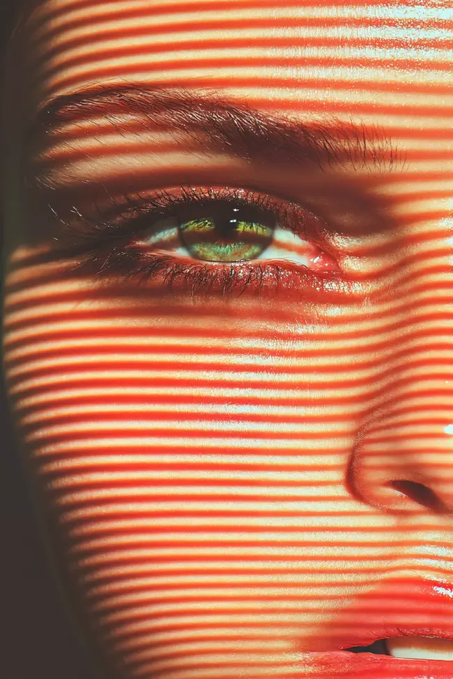 Person's eye peering through shadows