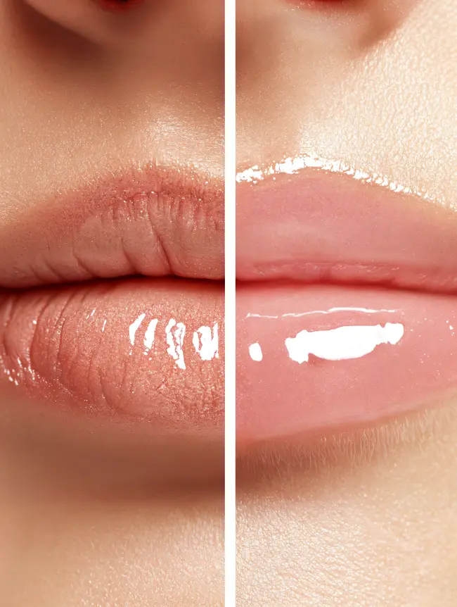 before-and-after comparison of lips