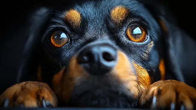 Dog with amber gold eyes