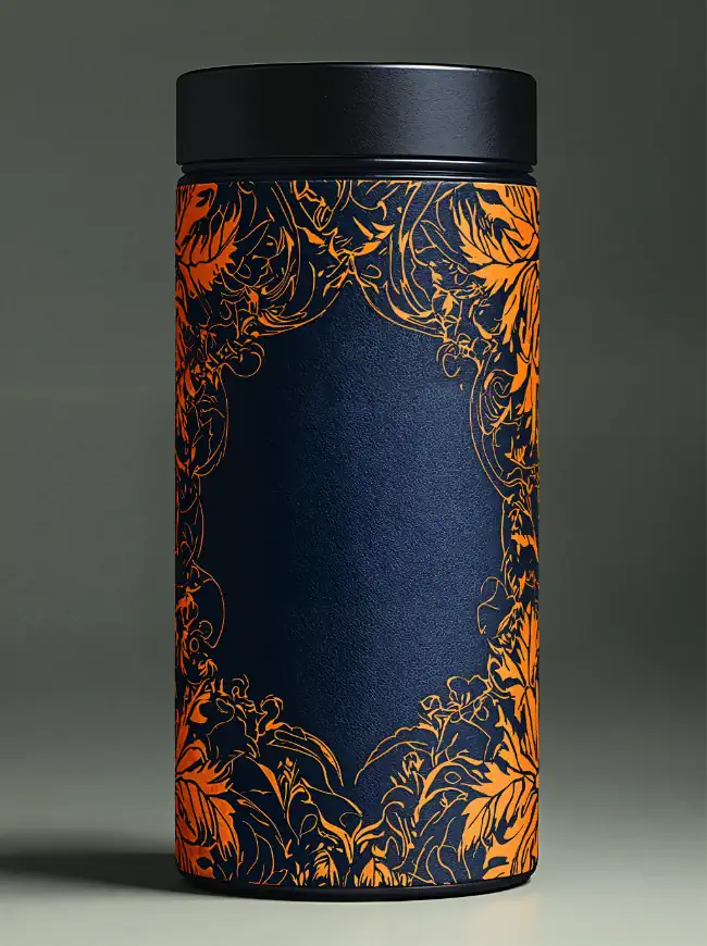 Cylindrical container with a black lid