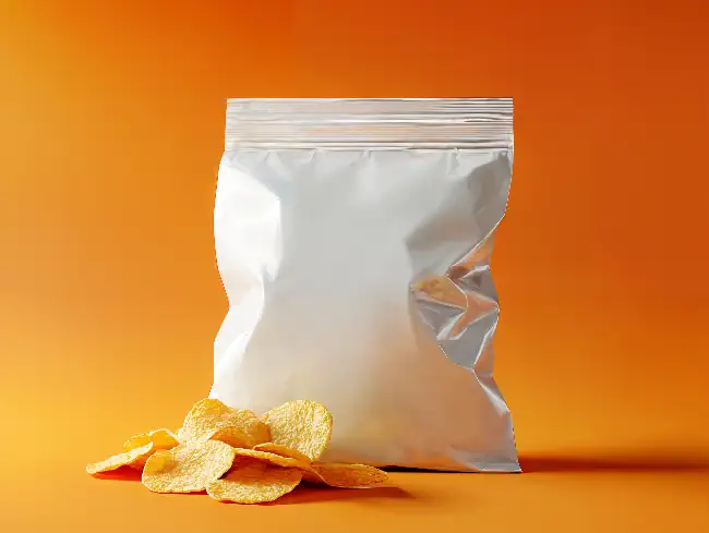 White sealed bag of potato chips