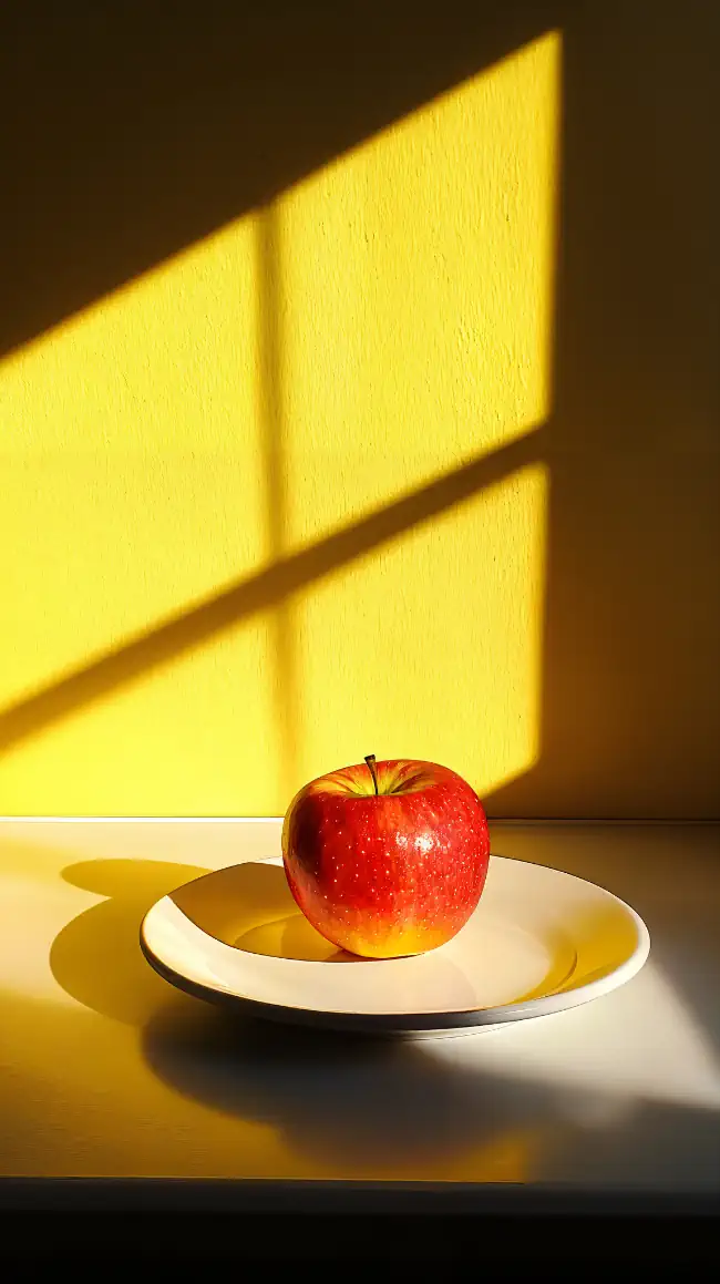 Red apple sitting on a white plate
