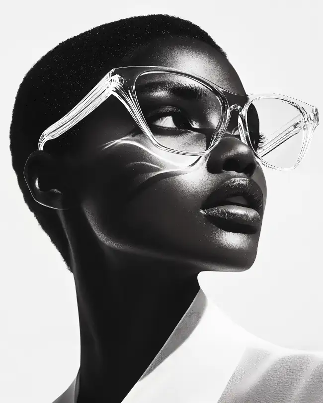 Woman wearing transparent glasses