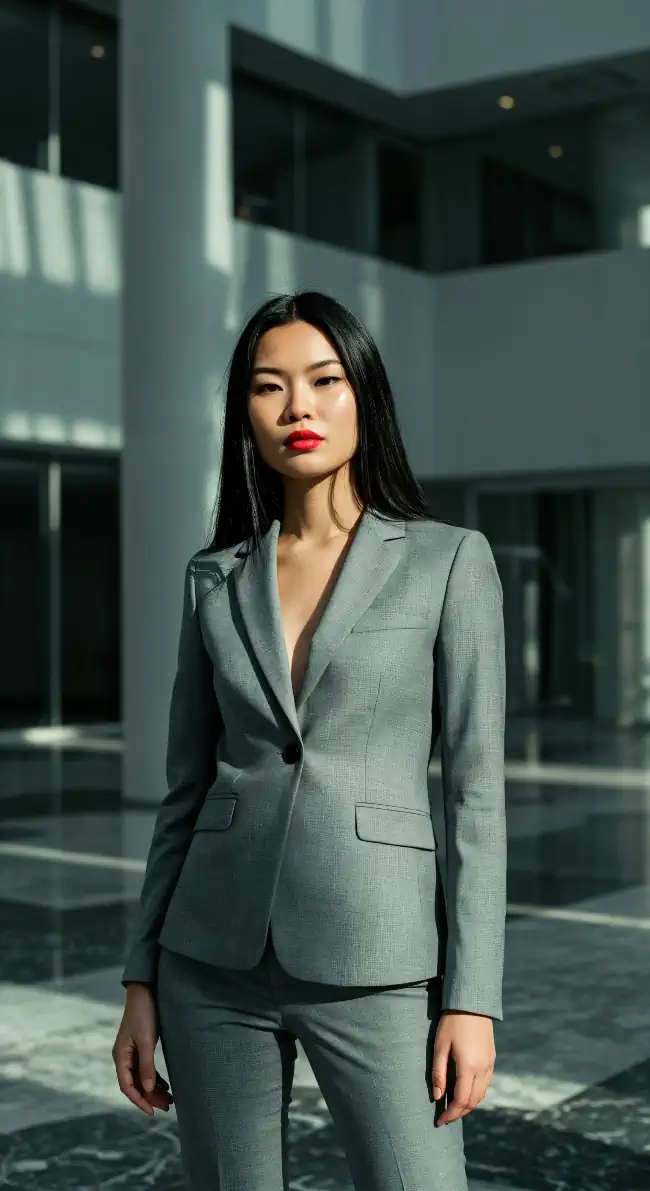 Young woman stands confidently