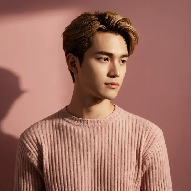 Young asian man with pink sweater