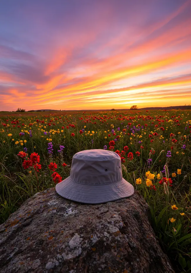Gray bucket hat on a rock