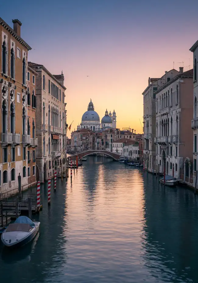 stunning view of a Venice canal at sunset