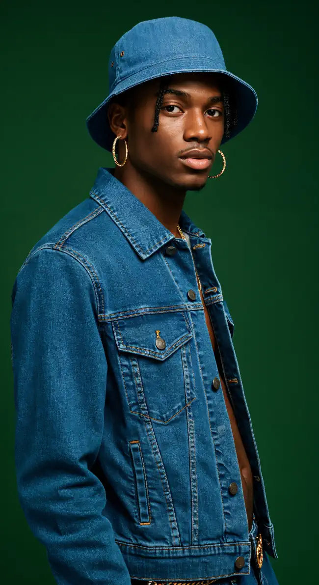 person wearing a blue denim