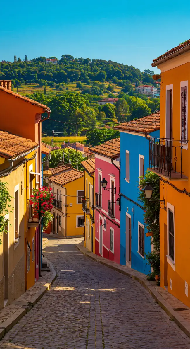 Street of brightly painted buildings