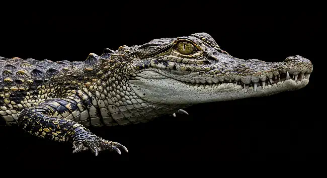 Alligator against a black background
