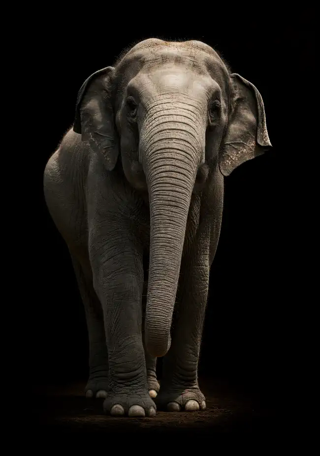 Elephant against a black background