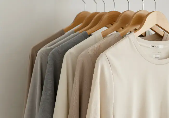 Series of T-shirts lined up on hangers 3