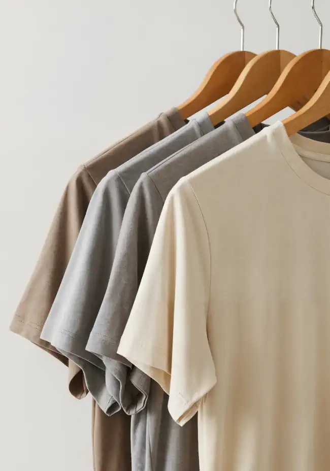 Series of T-shirts lined up on hangers 2