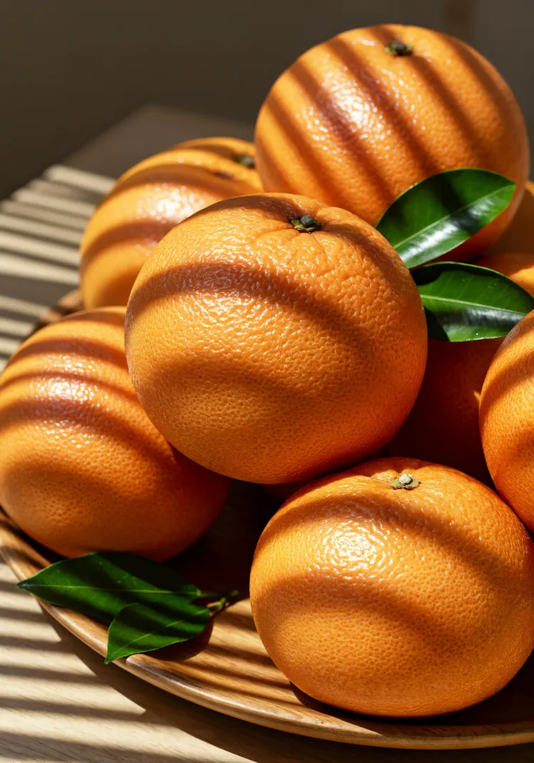 Oranges on a wooden plate