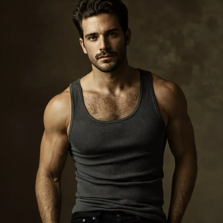 Muscular man wearing a grey top tank
