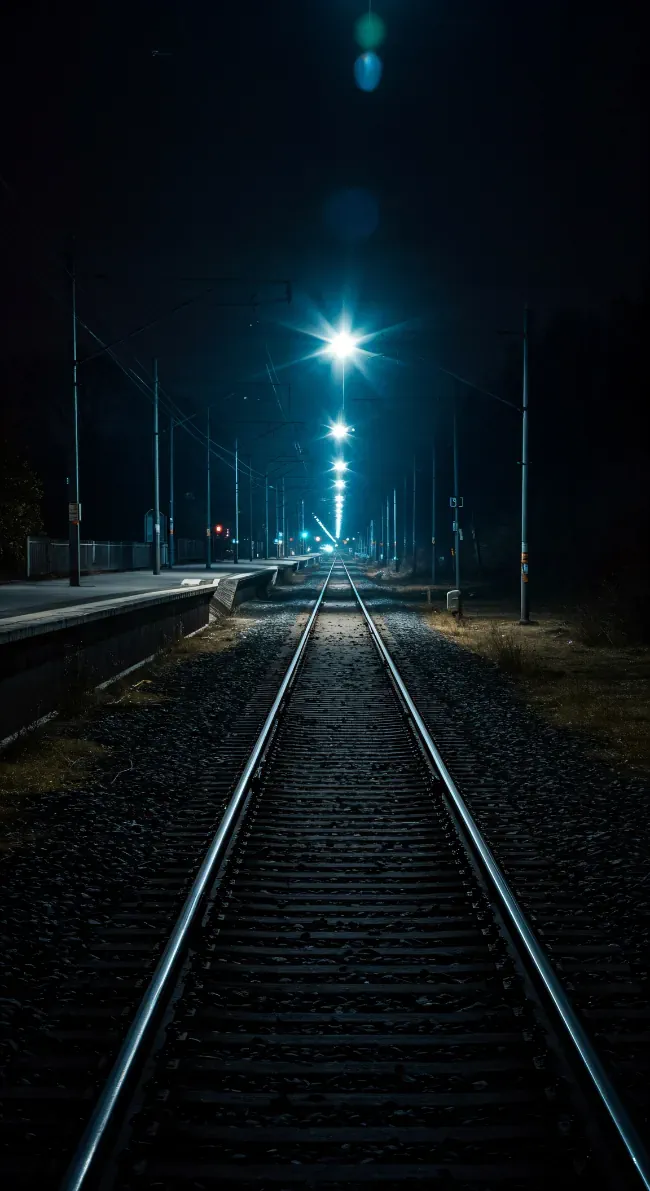 Train tracks at night