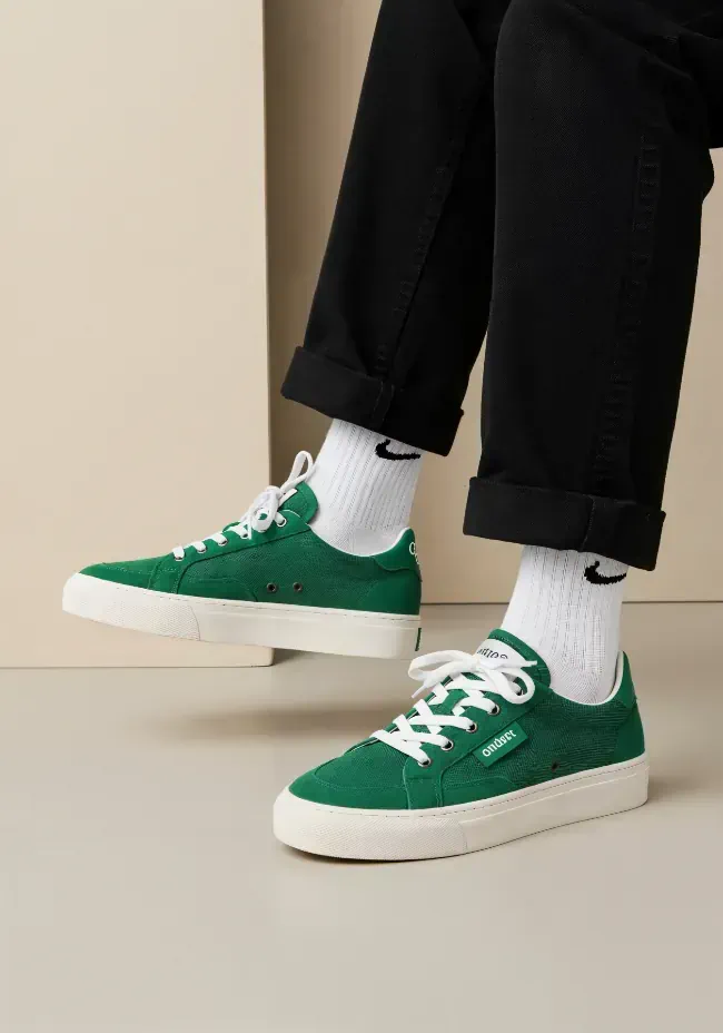 Green Sneakers and Black Pants