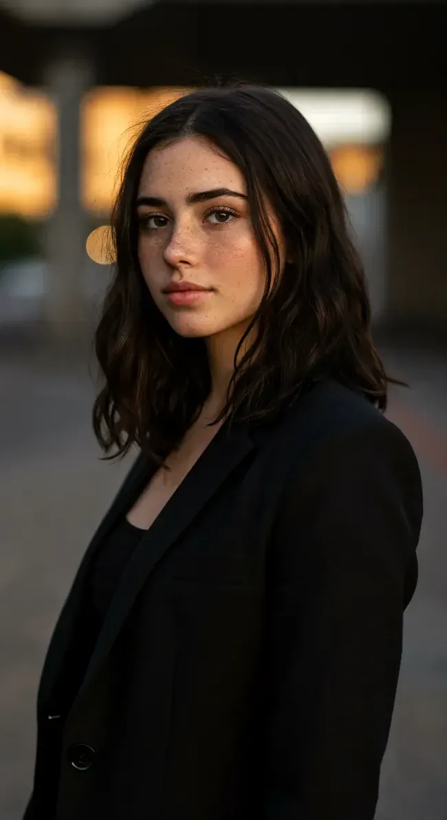 Contemplative Gaze in Black Blazer 2
