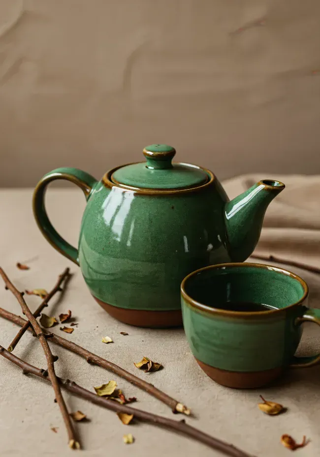 Earthy Green Teapot and Cup