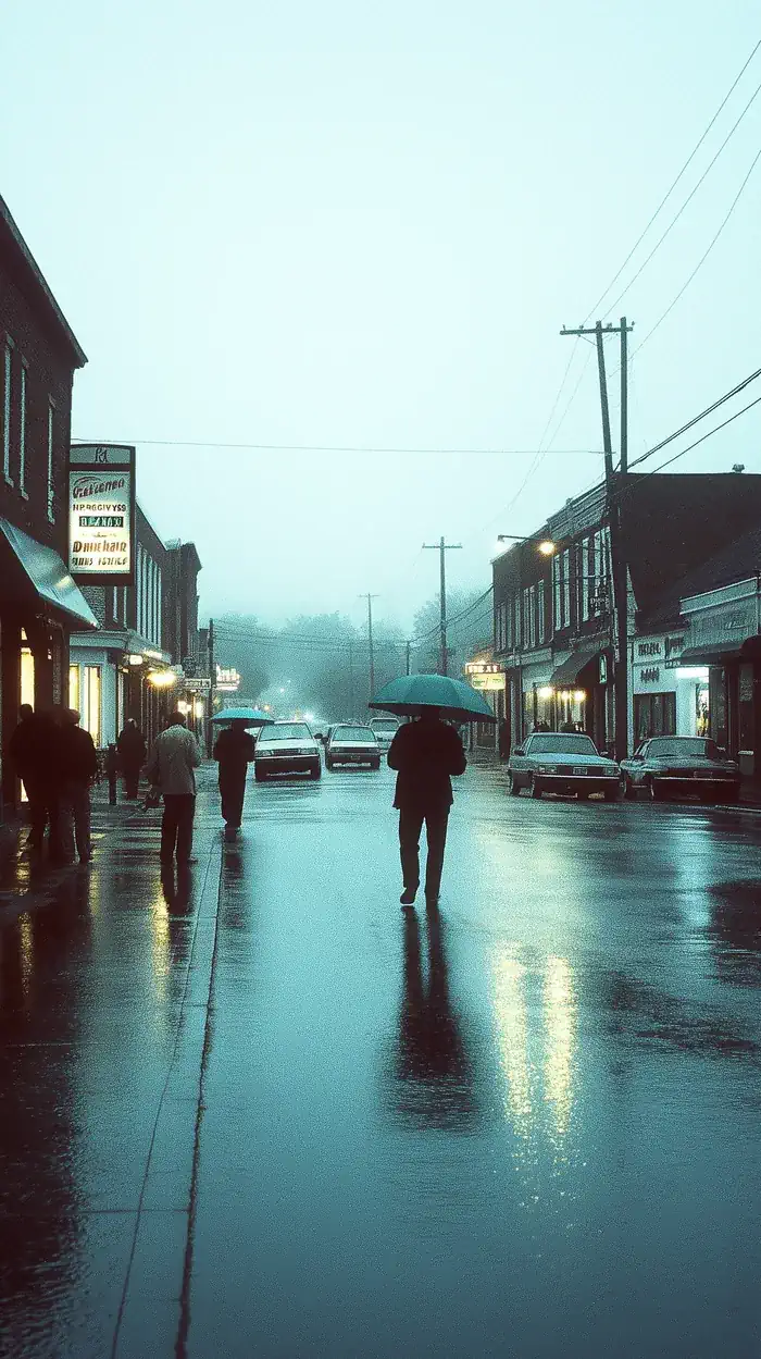 Rain-soaked main street