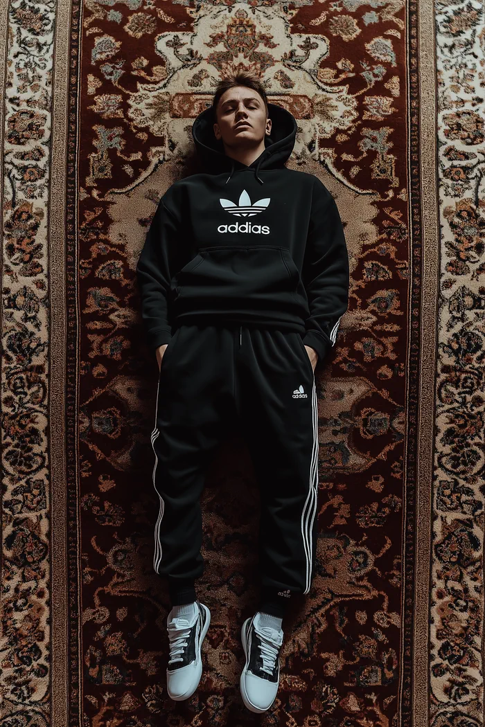 Model lying on a carpet
