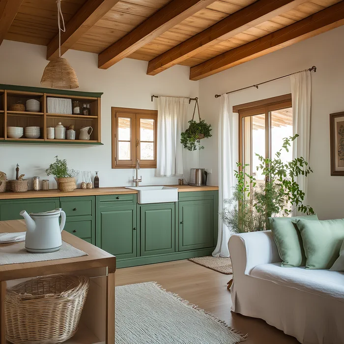 kitchen with green furniture