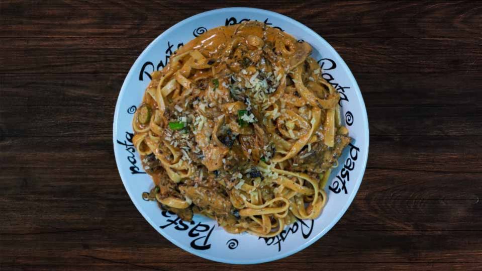 Creamy beef stroganoff pasta with mushrooms