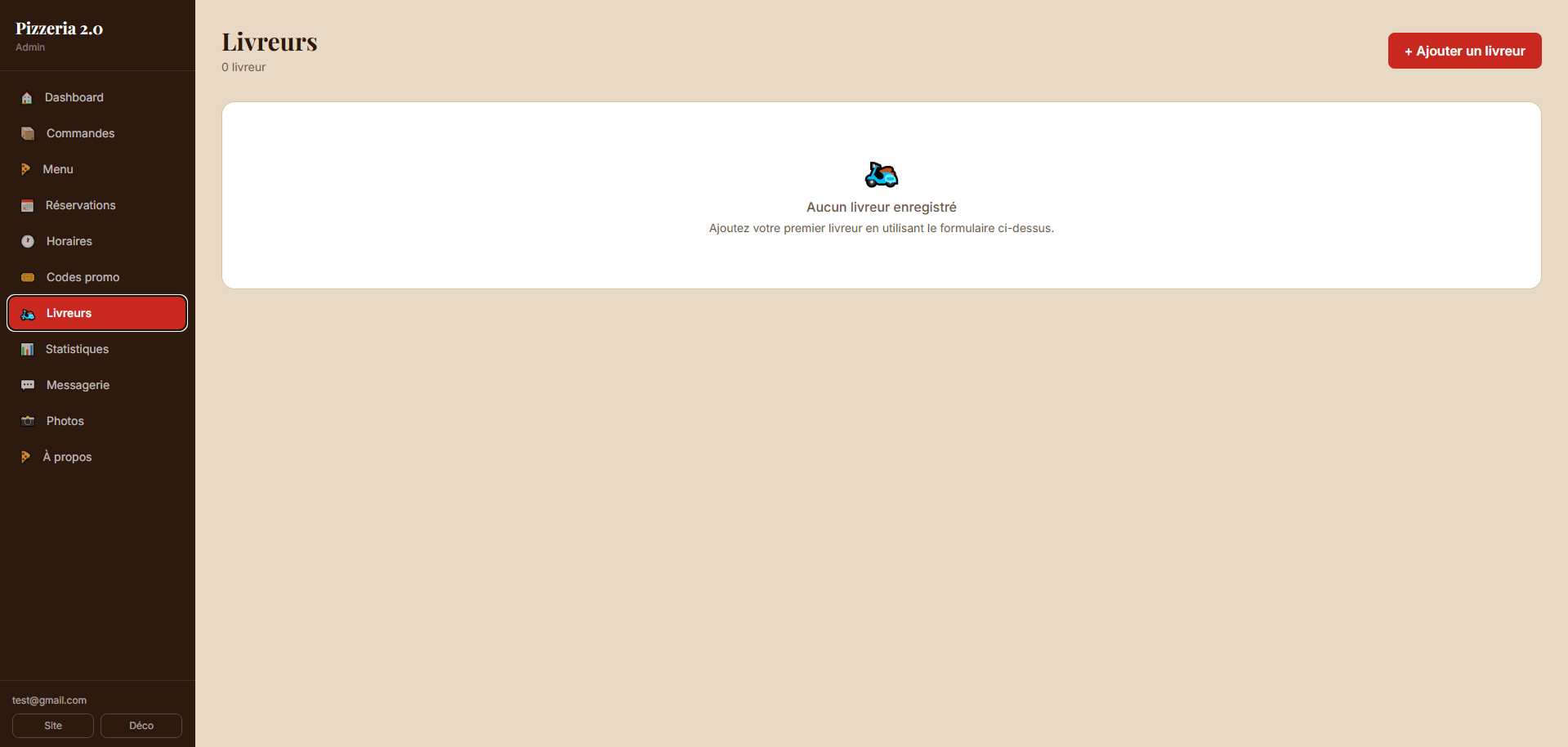 Gestion des livreurs panel admin restaurant BreizhApp