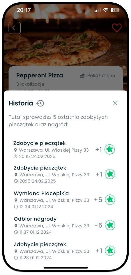 Jak klient może odebrać pieczątke w Placepy? - Historia pieczątek klienta w Placepy