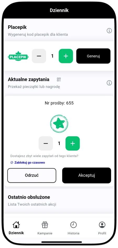 Jak klient może odebrać pieczątke w Placepy? - Akceptacja pieczątki w Placepy Business