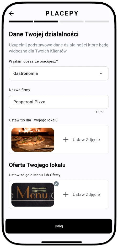 Proces rejestracji w Placepy Business - Uzupełnij dane firmy