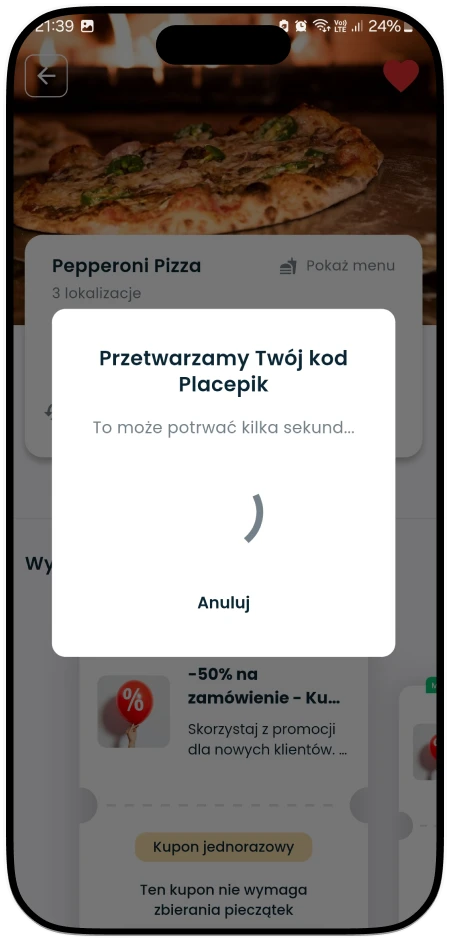 Jak klient może odebrać pieczątke w Placepy za pomocą kodu Placepik? - Oczekiwanie na przyznanie pieczątek